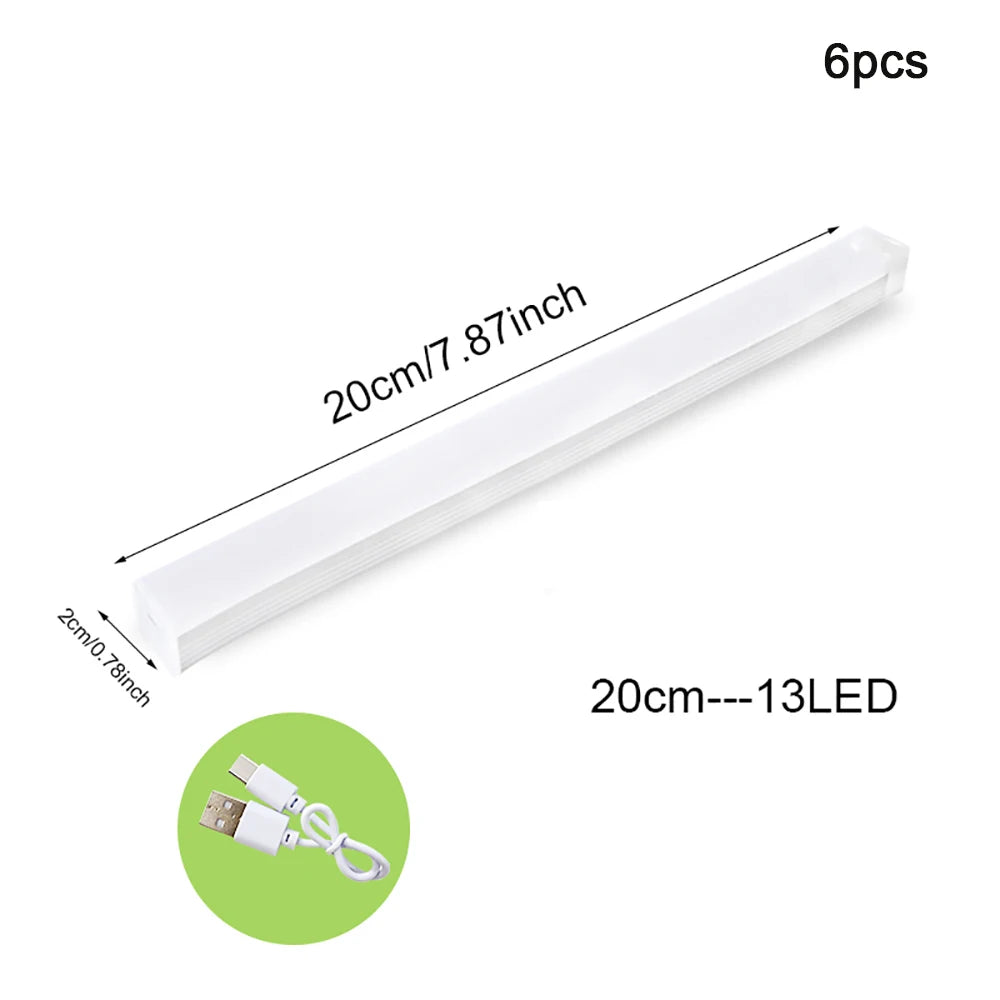 6pcs/Pack Motion Sensor Night Light ,Wireless Type C Rechargeable Lamp for Kitchen Cabinet Bedroom Wardrobe Staircase Light