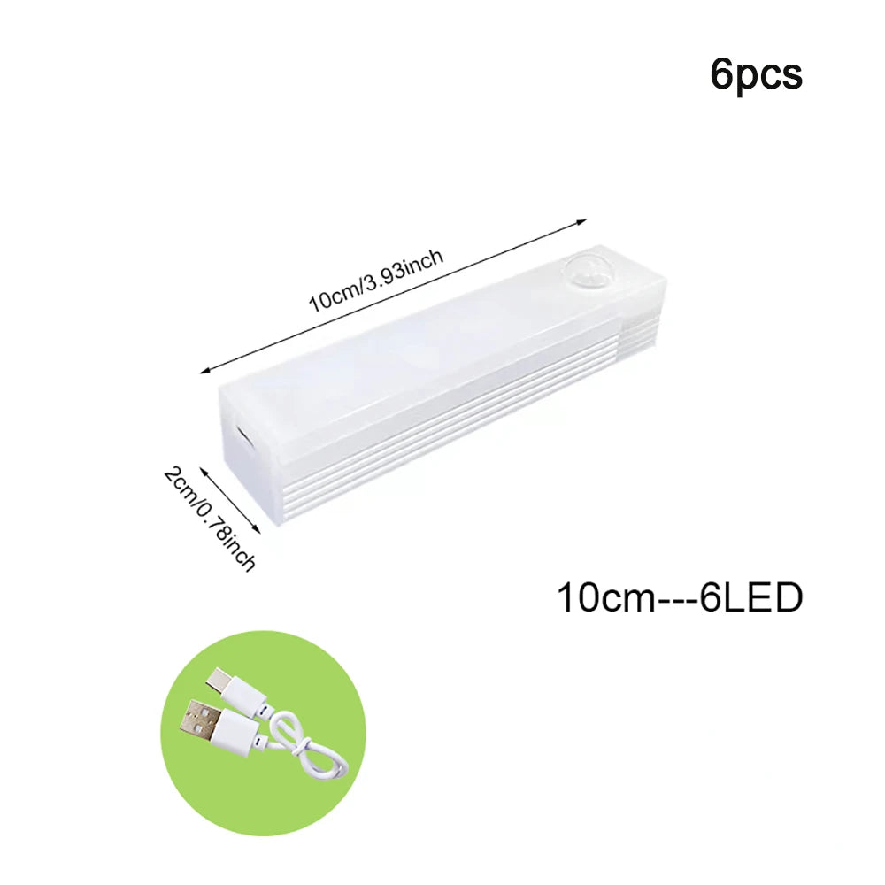 6pcs/Pack Motion Sensor Night Light ,Wireless Type C Rechargeable Lamp for Kitchen Cabinet Bedroom Wardrobe Staircase Light