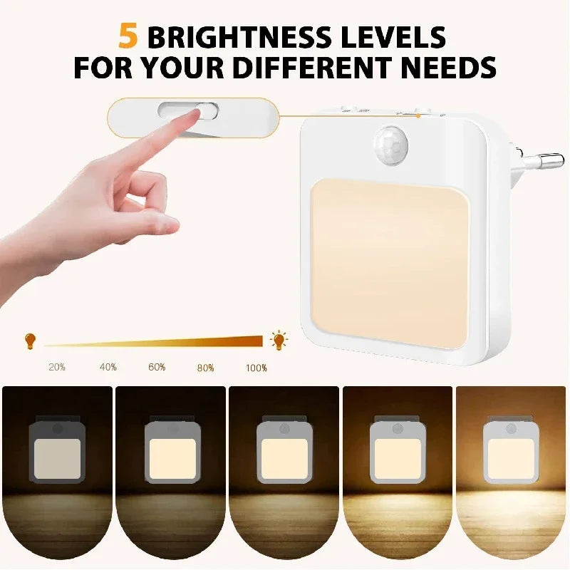MOTIONGLOWCO Night Light Motion Sensor With LED Light EU Plug Lamps Children'S Night Light Wireless Night Lamp For Bedside Table Bedroom