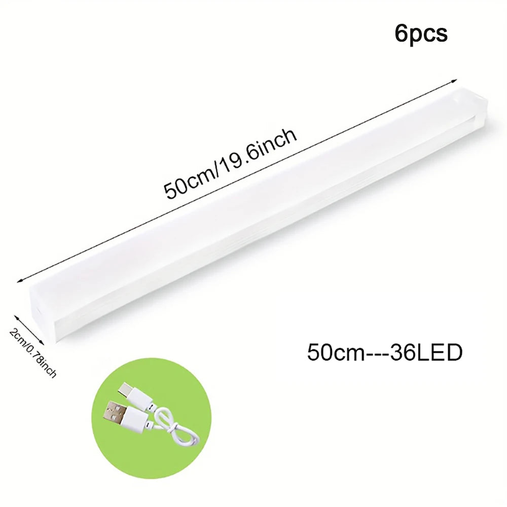 6pcs/Pack Motion Sensor Night Light ,Wireless Type C Rechargeable Lamp for Kitchen Cabinet Bedroom Wardrobe Staircase Light